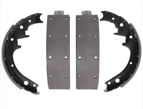 2000 Mazda Protege Rear PAB739 Organic Bonded Drum Brake Shoe Set with curved brake shoes and bolt holes for easy installation.
