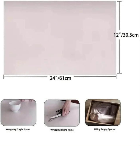 100 Sheets Packing Paper For Moving 12x24 inches newsprint wrapping for dishes, glassware, and box filler with size guide.