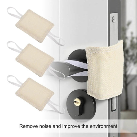 Quiet Close Door Latch Covers Cushioned Pads With Elastic Straps For Noise Reduction And Baby Safety Kid-Friendly Padded Door Silencers Three Pack Yellow 9x7cm Durable Linen Nylon Build For Easy Fit And Gentle Quiet Close