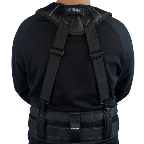 Front view of Padded Tool Belt Suspenders For Men With Attachment Loops Comfortable Carpenter And Electrician Work Suspenders