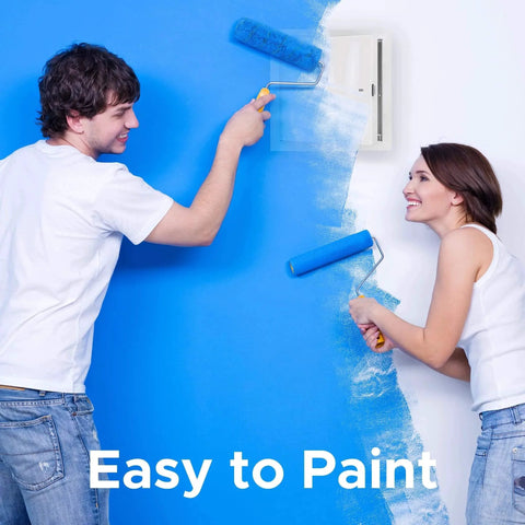 Two people painting wall with blue paint, showing 18x18 Insulated Fire Rated Metal Access Door With Flange, easy to paint