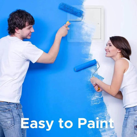 People painting wall next to 10x10 Flush Steel Access Panel Exposed Flange With 16-Gauge Cold-Rolled Frame Screwdriver Cam Latch