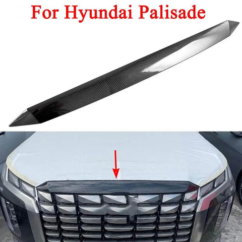Front Grille Cover Trim For Hyundai Palisade 2023 2024 2025 With Self Adhesive Backing ABS Plastic Plus Triple Plating Hood Molding And Front Bumper Garnish Gives Your Ride A Dope Luxe Look Easy Install No Drilling displayed above Hyundai Palisade grille.