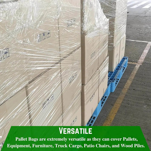 Pallet Cover Bags 50 Pack Heavy Duty Clear 3 Mil Polyethylene For Outdoor Storage And Weather Protection on wrapped pallets