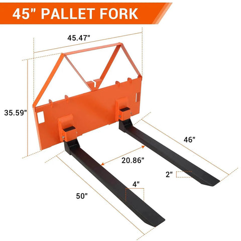 Heavy Duty 46 Inch Pallet Fork Attachment For Tractor Loader And Skid Steer Universal Quick Attach With 2600 Lb Per Fork Load Capacity