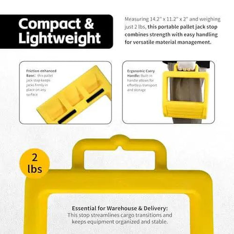 Rugged Heavy Duty Pallet Jack Chock For Maximum Stability And Safety Beefy High Friction Base Lightweight And Portable Fits Small And Standard Pallet Jacks MaxxHaul 51167 shown with handle