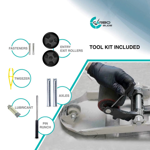 Pallet jack load wheels full set 3 x 3.75 inch with entry exit roller, kit components and installation tools included