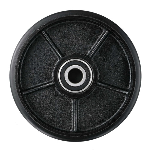 Manual pallet jack steering wheels set 7 x 2 inch with pre installed bearings, black polyurethane tread on cast iron wheel