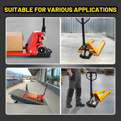 Heavy Duty Rubber Pallet Jack Wheel Chocks 2 Pack For Trucks And Pallet Handling Premium Non Slip Stopper With Anti Slip Bottom Oxidation-Resistant Rubber Durable Pallet Jack Stoppers 14.2 X 11.2 X 2 Inches HOXWELL shown in various applications