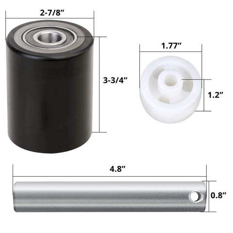 Heavy Duty Pallet Jack Wheel Replacement Set With Axles And Entry Exit Roller For Front Fork Wheels Fits Most Standard Pallet Jacks