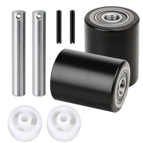 Heavy Duty Pallet Jack Wheel Replacement Set With Axles And Entry Exit Roller For Front Fork Wheels Fits Most Standard Pallet Jacks