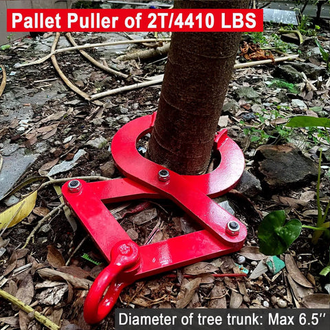 Heavy Duty 2 Ton Pallet Puller With Extra Wide 8 Inch Jaw Opening Steel Single Scissor Pallet Grabber gripping tree trunk