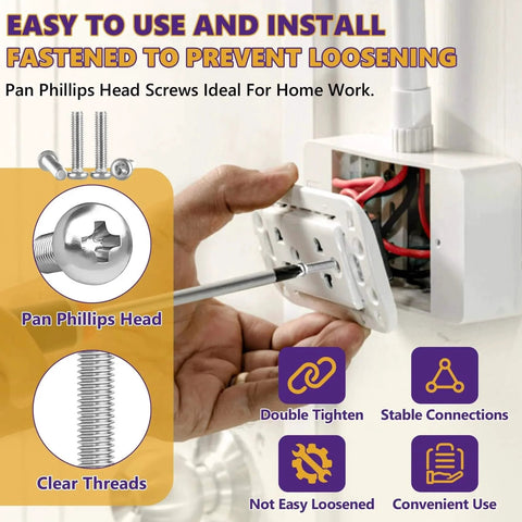 Installing electrical socket with M4 x 20mm Stainless Steel Pan Head Screws 30Pcs Full Thread Phillips Drive for Furniture and 3D Printer