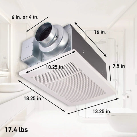 Whisper Quiet Ceiling Mount Bathroom Exhaust Fan With Heater For Instant Cozy Warmth And Fresh Air Slim DC ECM Motor Pick A Flow Customizable Airflow Energy Star Certified 50 80 110 CFM 1600W PTC Heater FV0511VH1 Panasonic