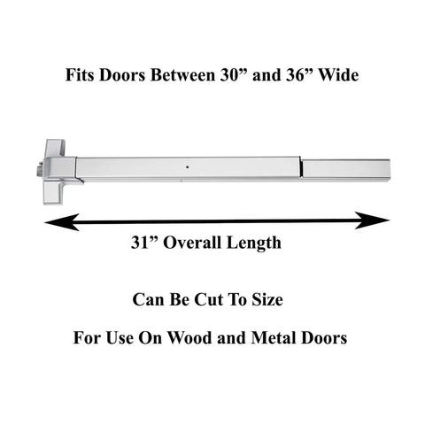 Push Bar Panic Exit Device For Emergency Doors 31 Inch Length With Aluminum Finish Heavy Duty Panic Bar Handle illustration