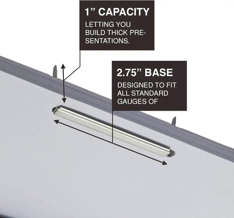 Premium Self Adhesive Prong Paper Fastener Bases With One Inch Capacity For Clean File Organization And A Boss Level Secure Clip For Your Paperwork, 2.75 Inch Center, 100 Pack By Olympx shown with 1 inch capacity and 2.75 inch base.