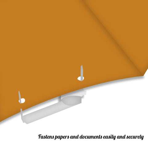 Economy 100 Pack Self Adhesive Prong Paper Fasteners With 2 Inch Capacity Per Prong Heavy Duty Base Clips shown in use on folder