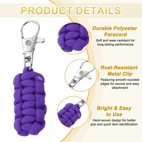 Paracord Zipper Pulls 80 Mm Replacement With Metal Clasp Durable Polyester Woven Rope Dark Purple Six Pack
