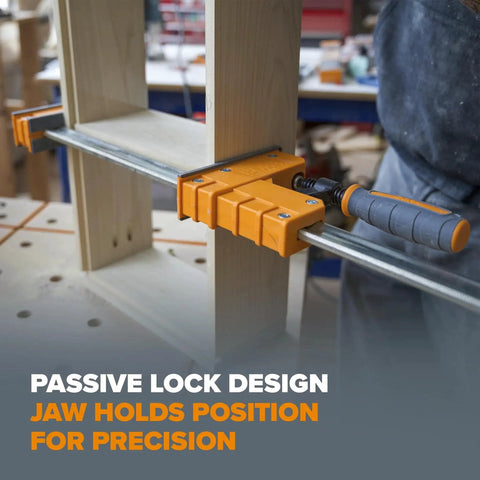 Heavy Duty 8 Piece Parallel Clamp Set For Woodworking with Two 24 Inch and Two 40 Inch Clamps in use on wood project