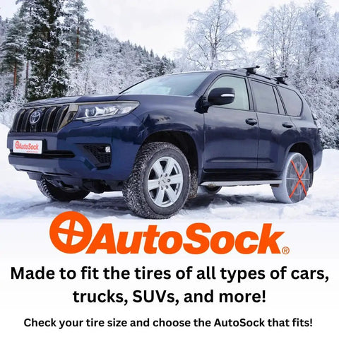 Passenger Vehicle Snow Socks HP697 Pack Of 2 For Tire Traction In Snow And Harsh Weather on SUV in snowy landscape