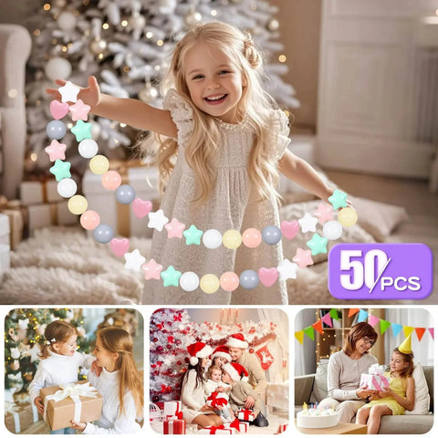 Ball Pit Balls,Plastics Balls for Ball Pit, Stars Hearts Shape for PastelBall for Toddlers Kids, 6 Mix Colors, 50pcs, festive scene