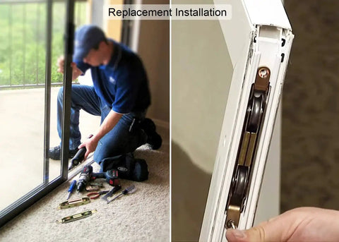 Installation of Heavy Duty Sliding Patio Door Roller Assembly Replacement Kit With One And One Quarter Inch Steel Ball Wheel Bearings