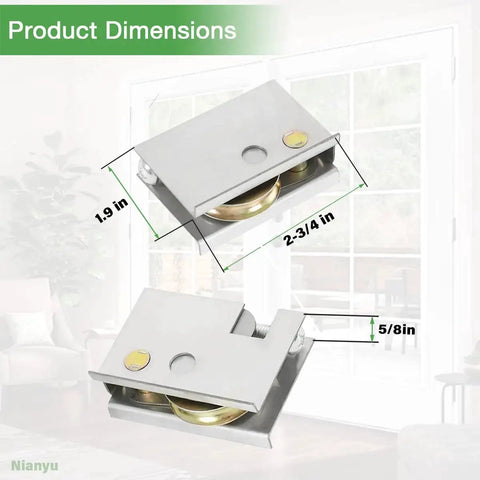0C5Y00P0 Sliding Patio Door Rollers Compatible With Pella Sliding Glass Doors One And A Half Inch Steel Ball Bearing Wheels Adjustable Height Pack Of 2 For Smooth Easy Opening And Realigning Stuck Or Noisy Doors, showing dimensions and design.