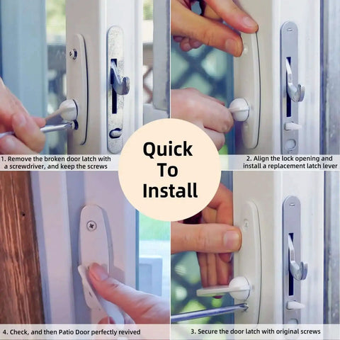 Quick installation steps for Heavy Duty Thumb Latch Replacement For Sliding Patio Doors Zinc Alloy Lock with Tribeca Style Screws.