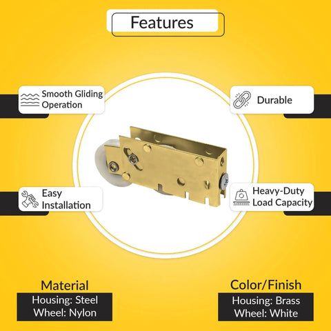 Patio Door Tandem Roller With White Nylon Wheel And Precision Bearing In Steel Housing For Smooth Sliding Doors.