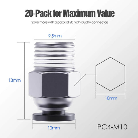 Push To Connect 4mm Bowden PTFE Tube Fittings For 3D Printers PC4 M10 Pneumatic Quick Couplers Pack Of 20 close-up view