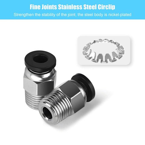PC4 M10 Pneumatic Quick Connector Fittings with stainless steel circlip, nickel-plated, shown from side view.
