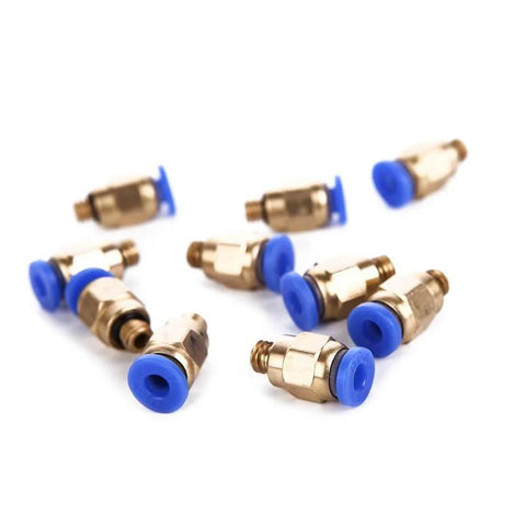 10 Pack PC4 M6 Pneumatic Straight Fittings For 4 Mm Nylon Tube M6 Thread Quick Connect Blue Copper Finish displayed