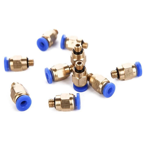 10 Pack PC4 M6 Pneumatic Straight Fittings For 4 Mm Nylon Tube M6 Thread Quick Connect Blue Copper Finish