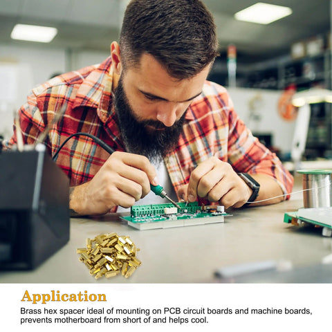 Technician using M3 Brass Hex Standoff Spacers Set For PC Build And Motherboard 50 Pieces With Male To Female Threads 9mm And 4mm Lengths Durable PCB Hardware Kit With Nuts And Screws Uxcell