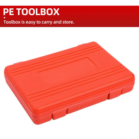 Red plastic tool case for automotive fuel pump pressure and vacuum tester gauge kit