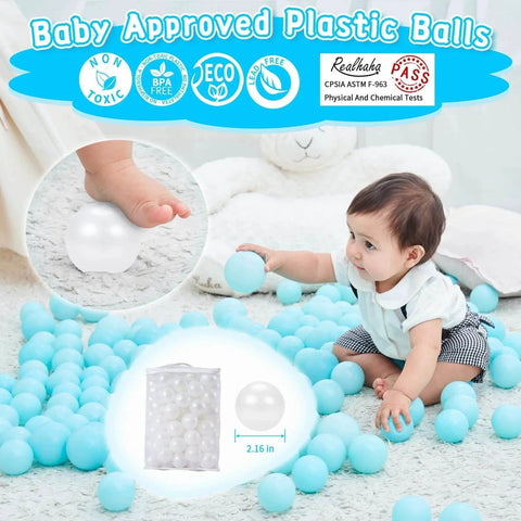 Baby playing with Ball Pit Balls 100 Play Balls Plastic Balls for Baby Girls Toddlers Kids Play Tent Pool Playhouse Playpen Party Decoration, Pearl White
