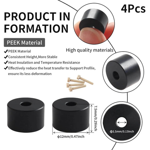 Upgrade your Voron 2.4 R2 with a PEEK bed leveling column and solid hotbed mount, black PEEK material, 4 pieces with screws