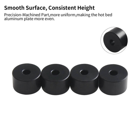 Upgrade your Voron 2.4 R2 with a PEEK bed leveling column and solid hotbed mount, shown as four black leveling columns.