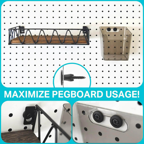 Versatile Pegboard Hook Set For 1/4 Inch Pegboards, 40 Piece Kit displayed on pegboard with basket and container
