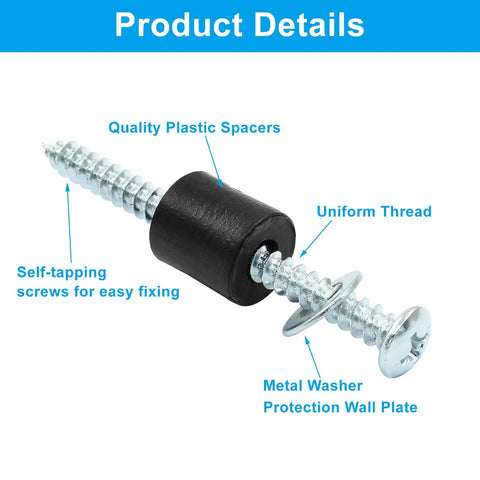 Close-up of a screw, washer, spacer from All-In-One Pegboard Mounting Kit With 72 Piece Set Including 24 Screws 24 Washers And 24 Spacers