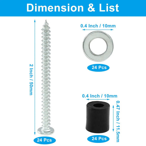 Dimensions of screw, washer, and spacer from All-In-One Pegboard Mounting Kit With 72 Piece Set Including 24 Screws 24 Washers And 24 Spacers.