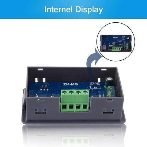 Front view of PEMENOL DC 5V-24V 5A 150W Motor Speed Controller Adjustable Speed Regulator with internal circuit display.