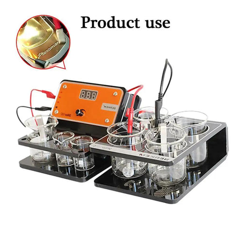 Pen Type Jewelry Plating Machine Kit with Electroplating Pen for gold, silver, rose gold, and nickel plating solutions shown in use