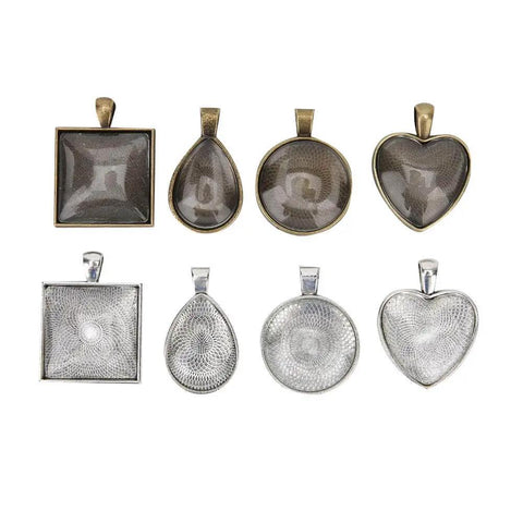 DIY Necklace Making Kit With Base Tray Pendant Molds And 60pc Metal And Plastic Accessories, various shapes on display