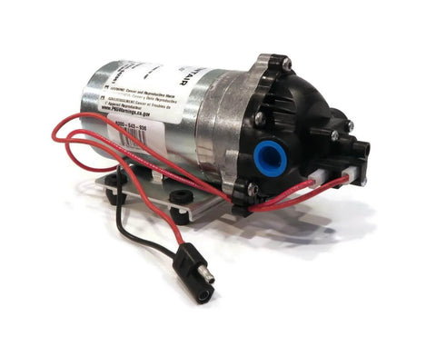 PENTAIR SHURFLO 8000-543-936 12V DC Standard Pump with Wire Harness, 1.8 GPM, 60 PSI, front view with red wire harness.