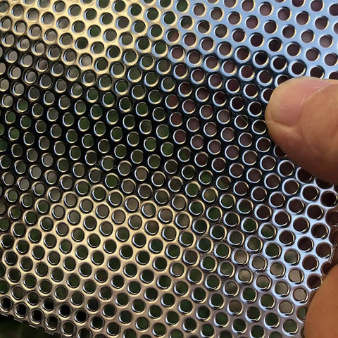 Close-up of Pro Grade Heavy Duty 19 Gauge Stainless Steel Perforated Metal Sheet 304, 15.7 In x 7.8 In, 3 Mm Holes