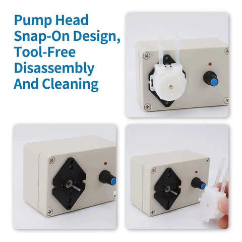 Peristaltic Pump,Peristaltic Liquid Pump 10ml -250ml/min Adjustable Flowing Peristaltic Dosing Pump showing snap-on pump head.