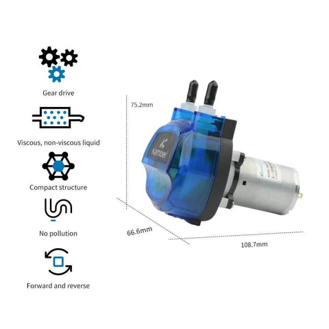 Peristaltic Pump 12V dc Kamoer high Flow 500ml/min KHM 3 rotors Liquid dosing Pump Norprene tubing 4mm ID × 7.2mm OD with dimensions.