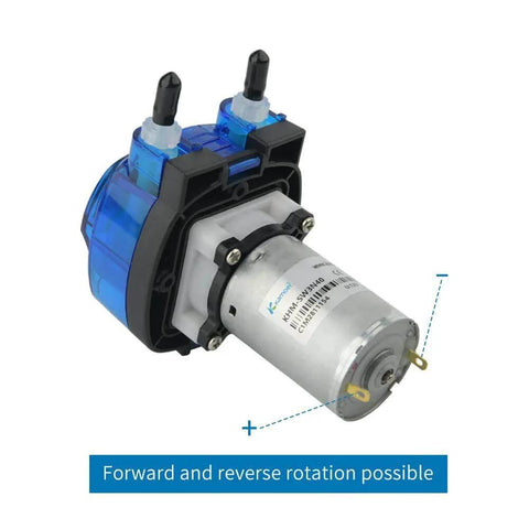 Peristaltic Pump 12V dc Kamoer high Flow 500ml/min KHM 3 rotors with Norprene tubing showing forward and reverse rotation