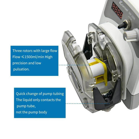 peristaltic Pump 24V 1500ml/min high Flow Intelligent Variable Speed 0.1-400rpm showing LED screen and internal mechanism